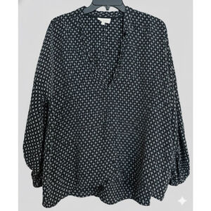 Boho Black Stitch Peasant Blouse Long Sleeve V-Neck Flowy Top Lou & Grey Mi